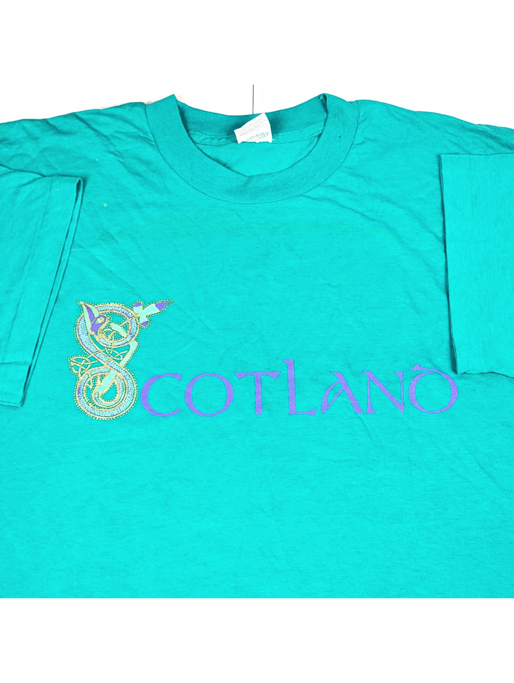 Vintage 90s Scotland Celtic Graphic Tee Teal TShirt Souvenir